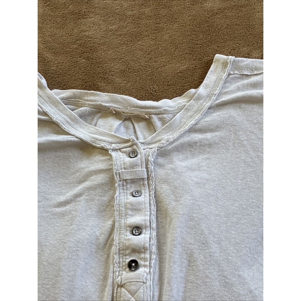 Free People Women's Top Medium Cream Heritage Slub Henley Granola Girl Oversized - Picture 7 of 14